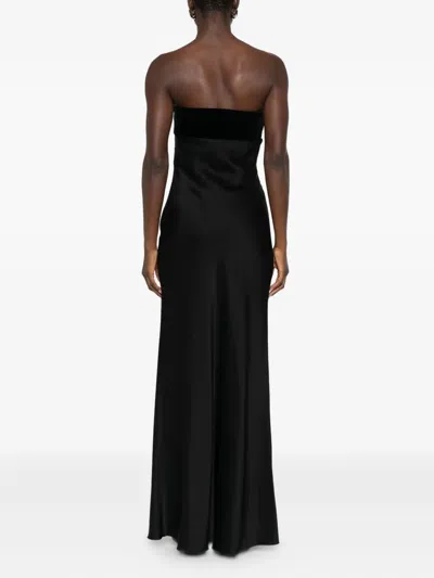 Max Mara Baia Velvet-trimmed Satin Bustier Gown In Black