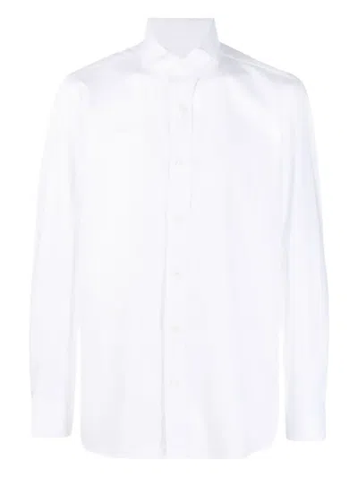 Borrelli Structured Collar Twill Shirt With Button-down Front In White