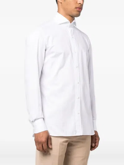 Borrelli Structured Collar Twill Shirt With Button-down Front In White