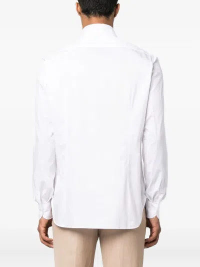 Borrelli Structured Collar Twill Shirt With Button-down Front In White