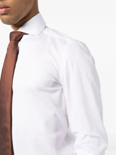 Borrelli Structured Collar Twill Shirt With Button-down Front In White