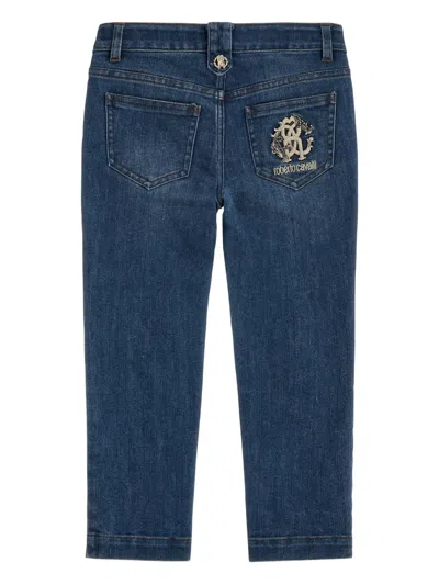 Roberto Cavalli Logo Floral Jeans In Blue