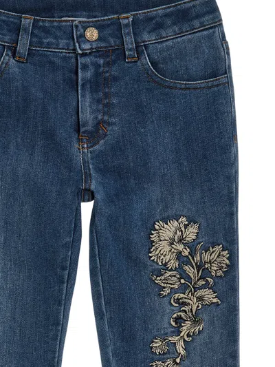 Roberto Cavalli Logo Floral Jeans In Blue