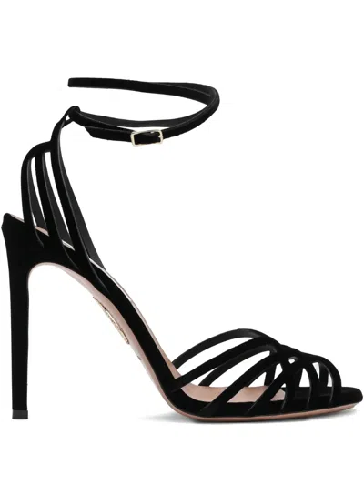 Aquazzura Wild Dream 105 Black Velvet Sandals In Black