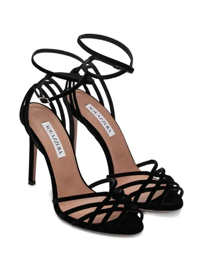 Aquazzura Wild Dream 105 Black Velvet Sandals In Black
