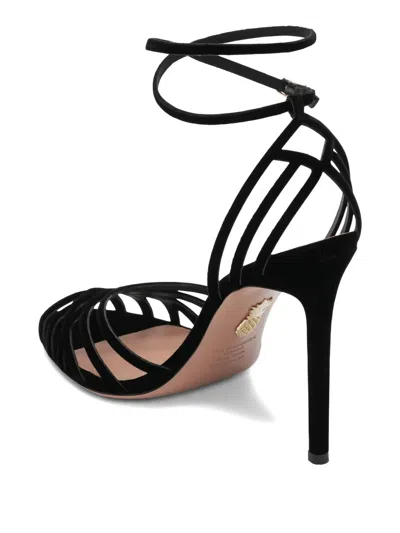 Aquazzura Wild Dream 105 Black Velvet Sandals In Black