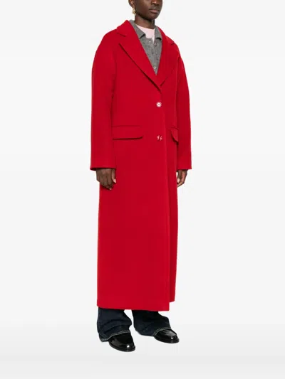 Tagliatore Long Wool Coat With Notched Lapels And Flap Pockets In Red