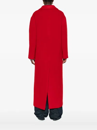 Tagliatore Long Wool Coat With Notched Lapels And Flap Pockets In Red