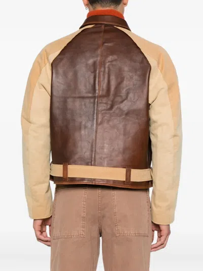 Khoki Pocketed Belted Leather Jacket In Brown