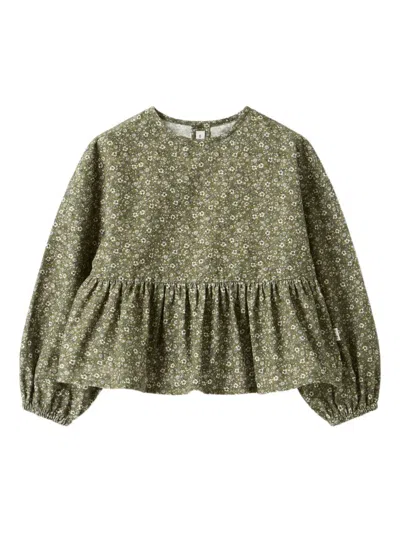 Il Gufo Floral Velvet Blouse In Green