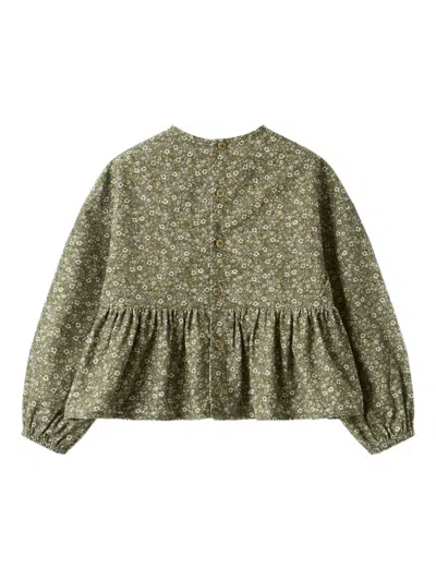 Il Gufo Floral Velvet Blouse In Green