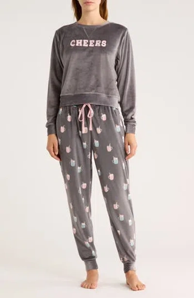 Honeydew Cozy Velour Top & Joggers Pajamas In Gray
