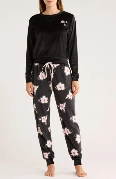 Honeydew Cozy Velour Top & Joggers Pajamas In Black
