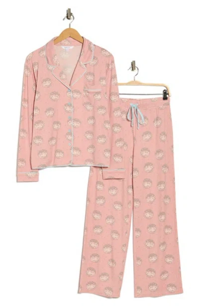 Honeydew Quiet Night Long Sleeve Button-up Top & Pants Pajamas In Pink
