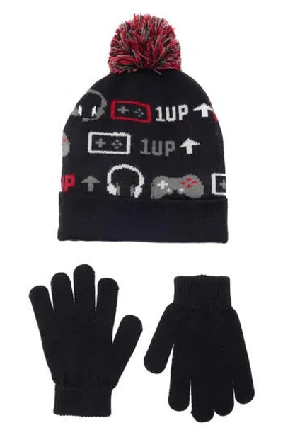 Capelli New York Kids' Gamer Pompom Beanie & Gloves Set In Black