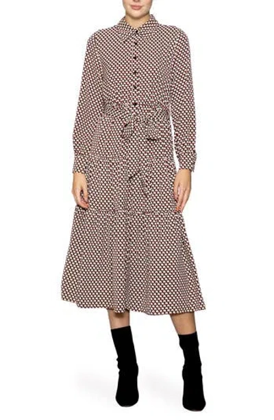 Melloday Tiered Long Sleeve Shirtdress In Brown