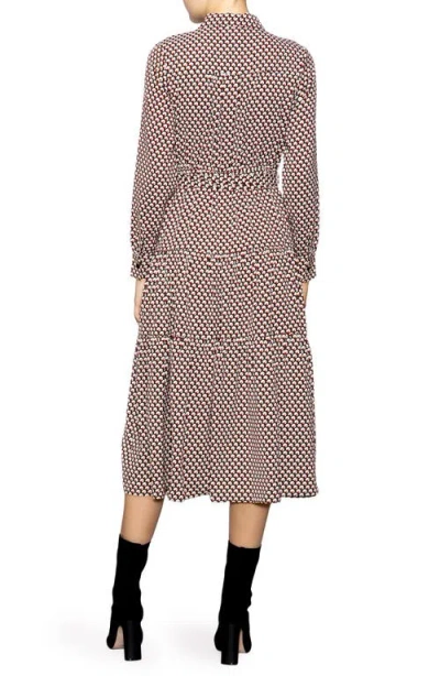 Melloday Tiered Long Sleeve Shirtdress In Brown