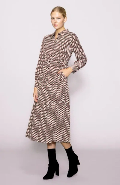 Melloday Tiered Long Sleeve Shirtdress In Brown