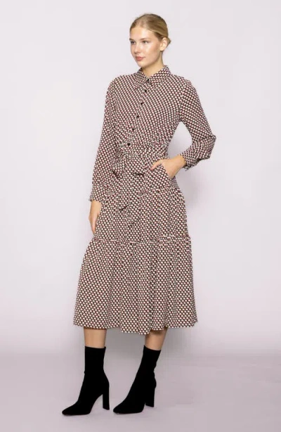 Melloday Tiered Long Sleeve Shirtdress In Brown