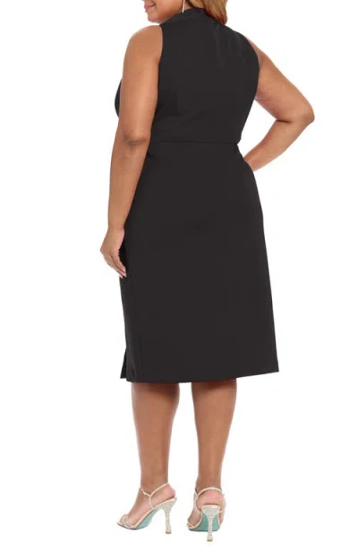 London Times Techno Bow Surplice Scuba Knit Dress In Black