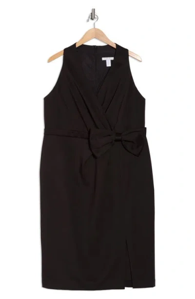 London Times Techno Bow Surplice Scuba Knit Dress In Black