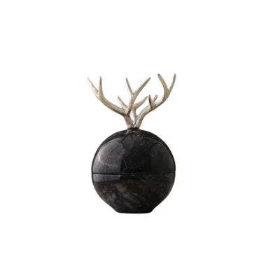 Marleth Black / Silver Black Marble & Antler Decorative Sphere In Multi