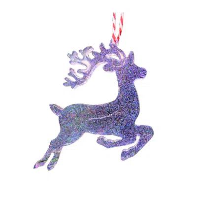 By Shax Sparkly Large Reindeer Ornament - Purple In Purple