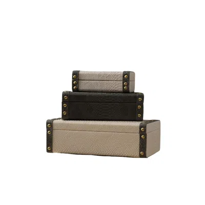 Marleth Black / White Three-piece Leather Box Set, Neutral Tones In Multi