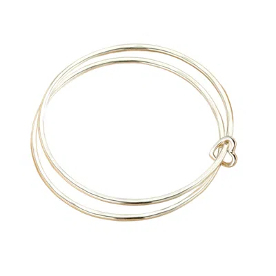 Posh Totty Designs Women's Sterling Silver Double Bangle With Heart In Gold