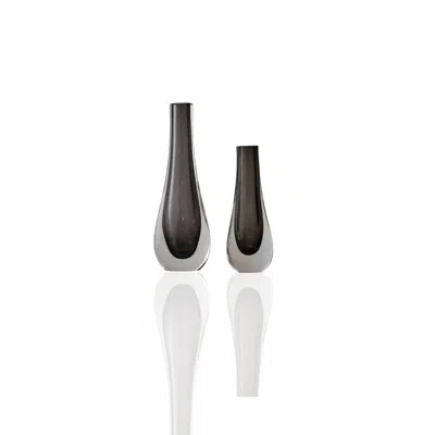 Marleth Set Of Two Murano Colored Glass Vases – Smoky Black Teardrop Core In Black