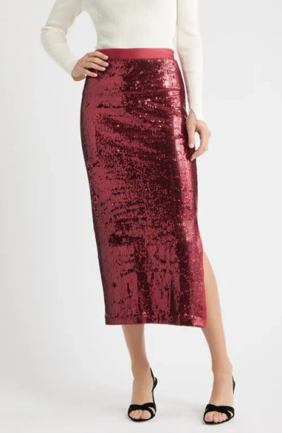 Hugo Boss Ebibi Sequin Stretch Bodycon Skirt In Burgundy