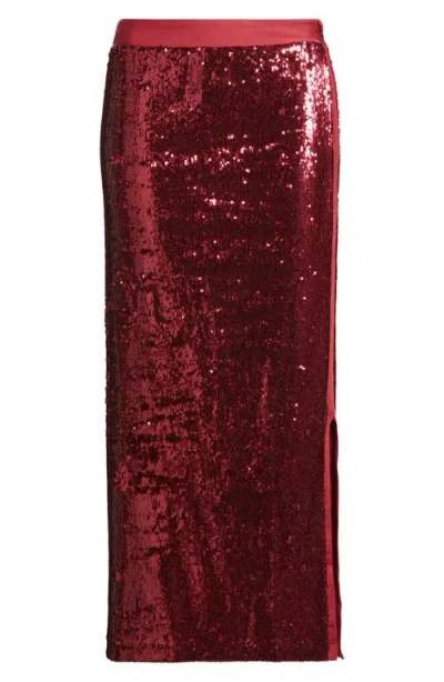 Hugo Boss Ebibi Sequin Stretch Bodycon Skirt In Burgundy