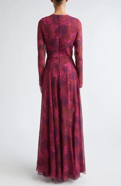 Giambattista Valli Anemones Draped Long Sleeve Silk Dress In Multi