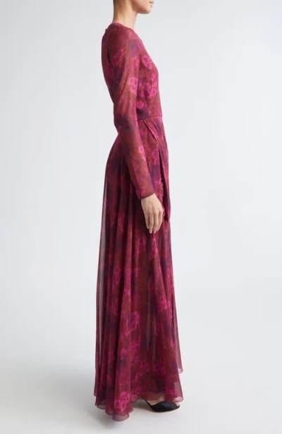 Giambattista Valli Anemones Draped Long Sleeve Silk Dress In Multi