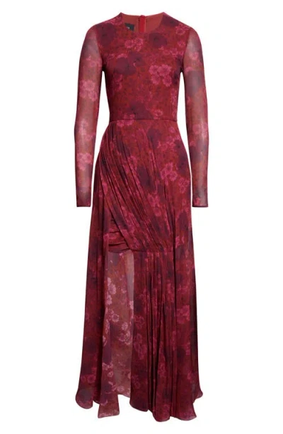 Giambattista Valli Anemones Draped Long Sleeve Silk Dress In Multi