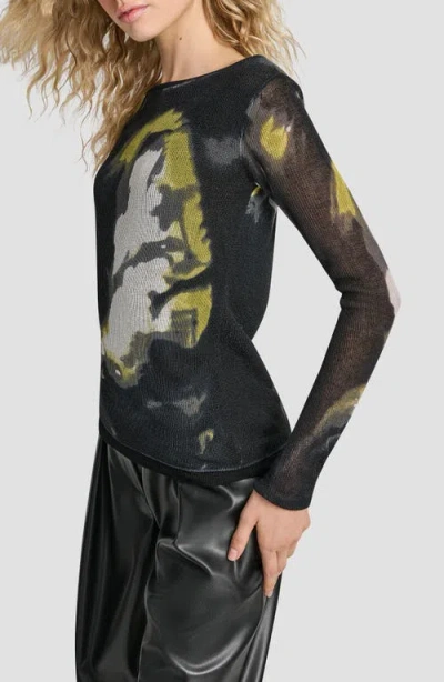 Dkny Abstract Print Double Layer Boat Neck Sweater In Multi