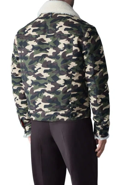 Mackage Nash Camo Cotton Trucker Jacket With Removable Genuine Shearling Collar In Black