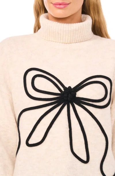 Cece Embroidered Ribbon Turtleneck Sweater In White