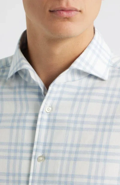 Emanuel Berg Modern Fit Plaid Cotton Flannel Dress Shirt In Blue