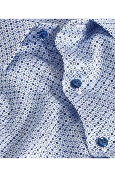 David Donahue Regular Fit Geometric Print Cotton Dobby Dress Shirt In Blue