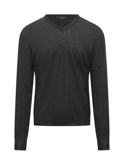 Filippo De Laurentiis Grey Wool V-neck Sweater In Black