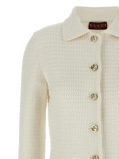 Gucci Crochet Button Cardigan In White