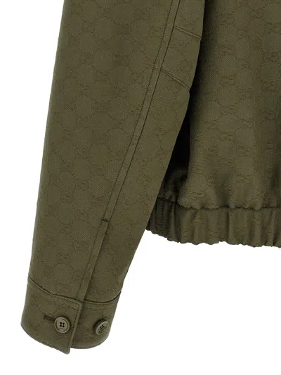 Gucci Gg Fabric Bomber Jacket Puffer Jackets Green In Green
