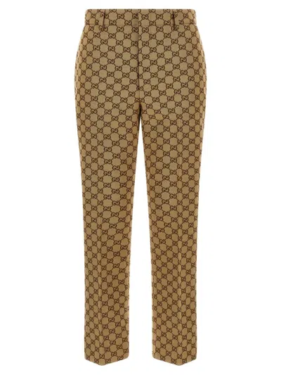 Gucci Gg Fabric Trousers Pants Beige In Brown