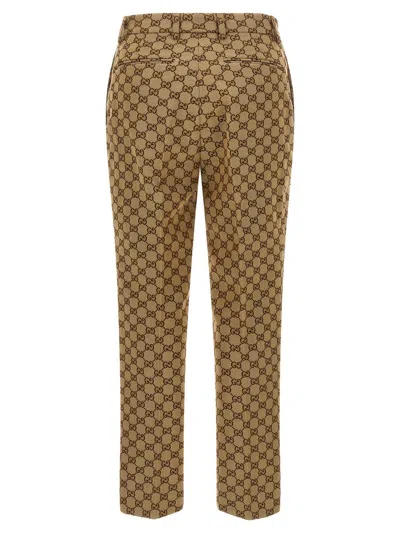 Gucci Gg Fabric Trousers Pants Beige In Brown