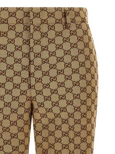 Gucci Gg Fabric Trousers Pants Beige In Brown