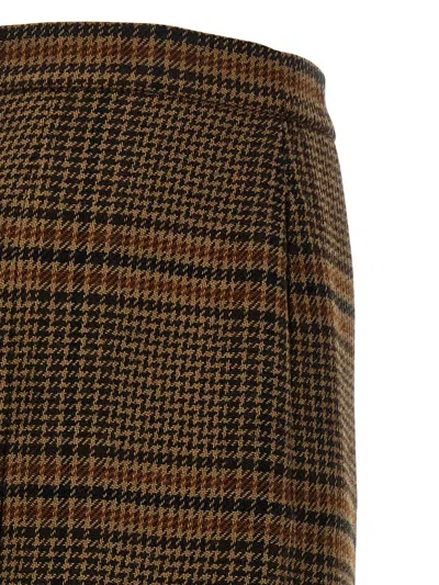 Saint Laurent Jupe Pleated Houndstooth Wool-blend Midi Skirt In Brown