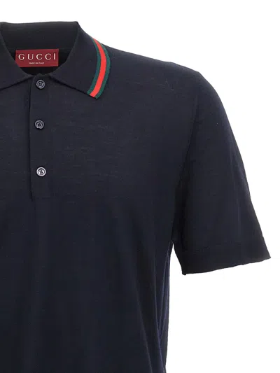 Gucci Web Ribbon Shirt Polo Blue In Blue