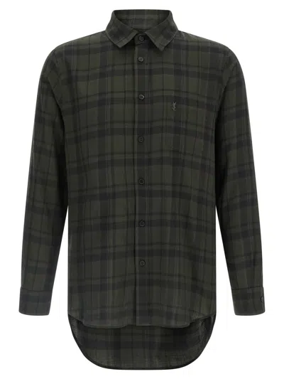 Saint Laurent Button-down Shirt With Curved Hem And Pocket In Black