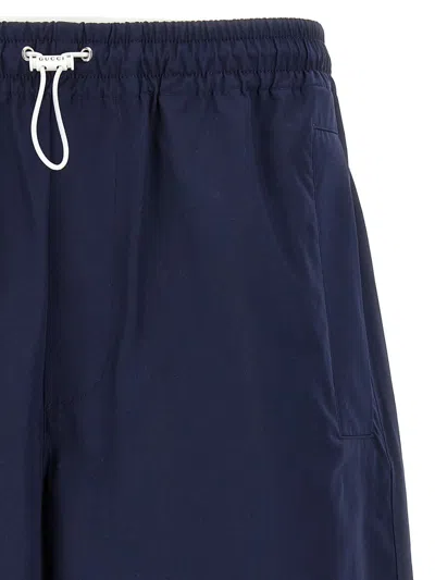 Gucci Men Navy Blue Poplin Bermuda Shorts In Multi